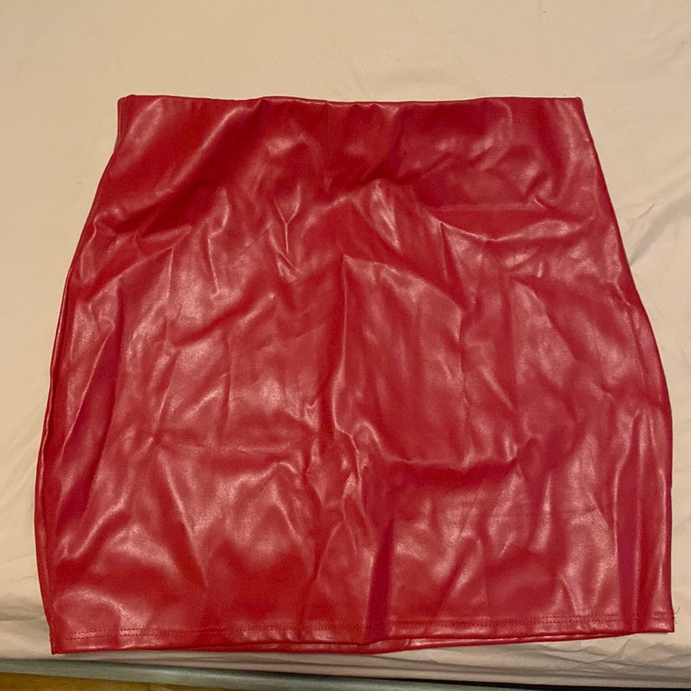 Red leather skirt